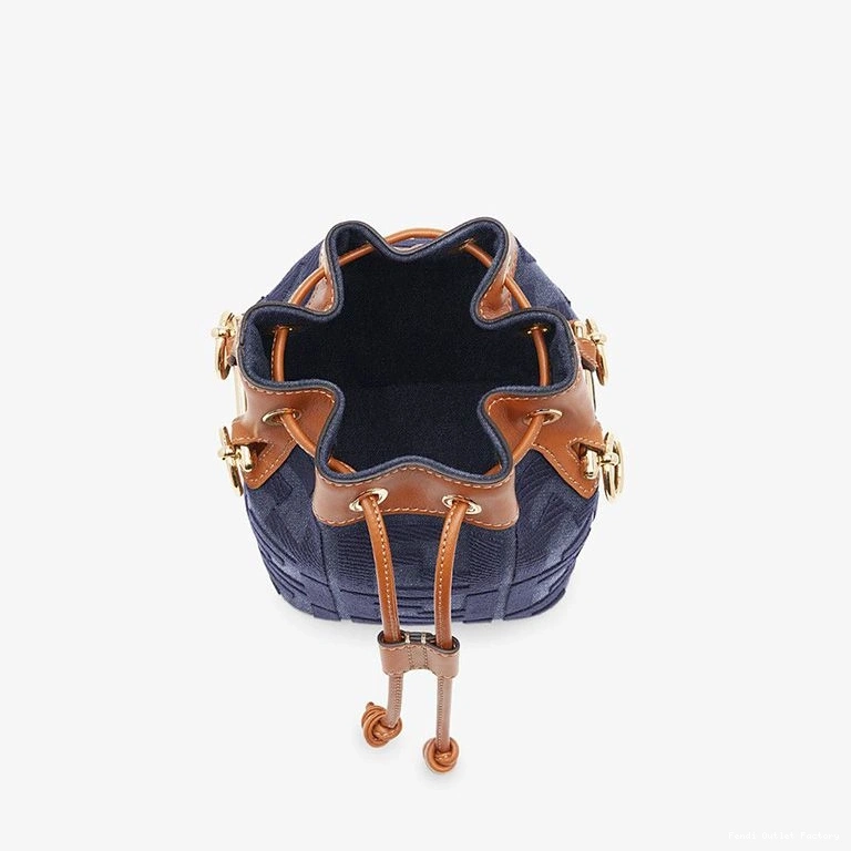Cheap HOT In FF Fendi Bucket Mini Bag Canvas Tresor Mon Motif Blue 0821